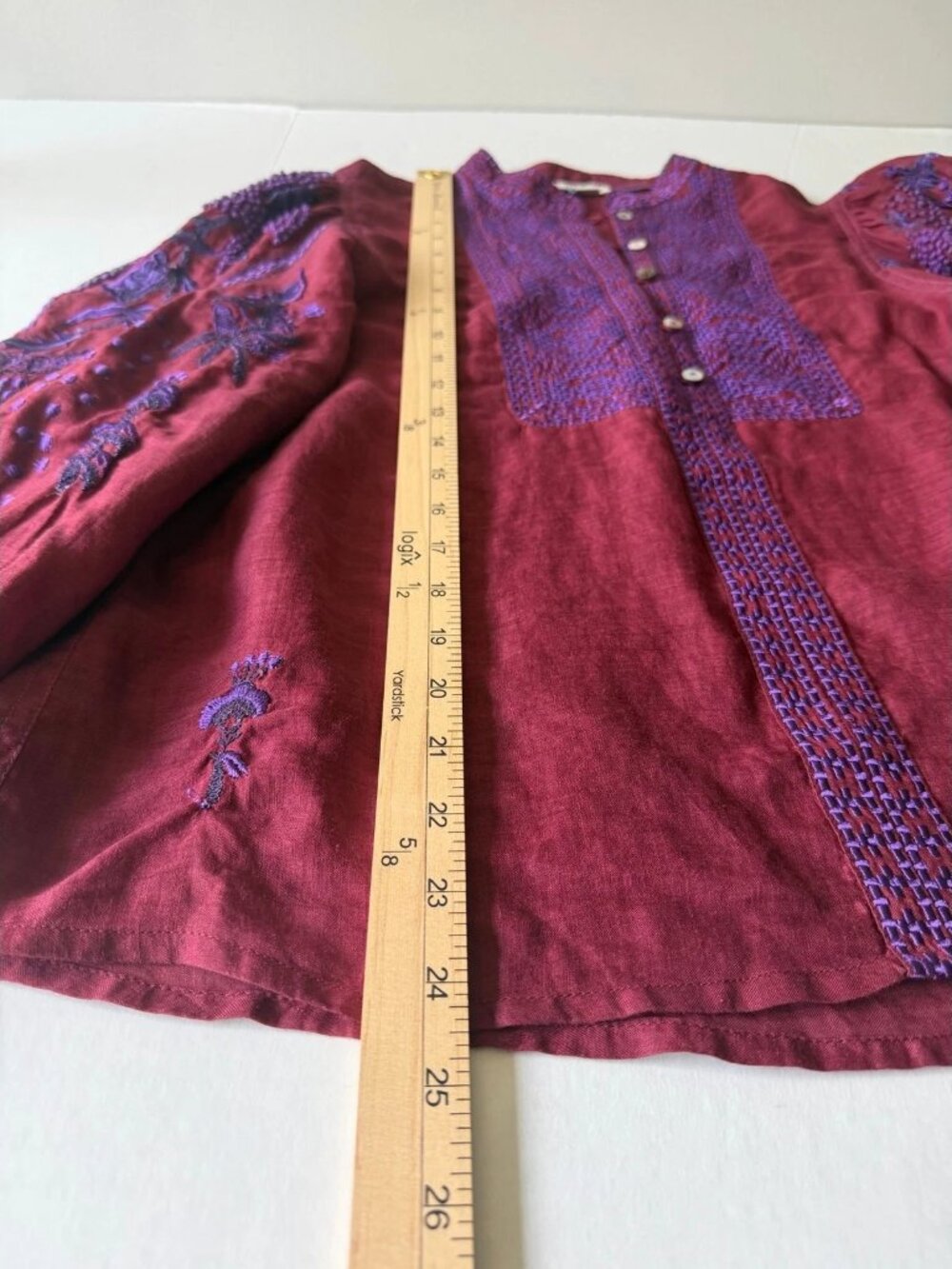 Sundance Catalog Embroidered Boho Christiane Blouse Sz S Cabernet - Picture 7 of 10